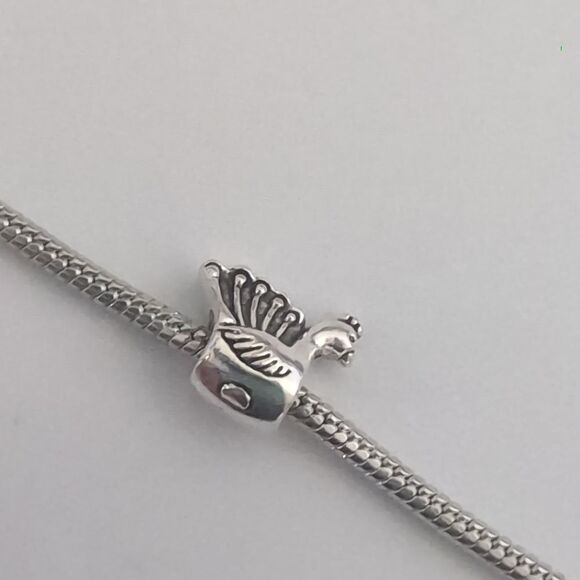 Silver Peacock Charm for Pandora Style Bracelet - Picture 2 of 4